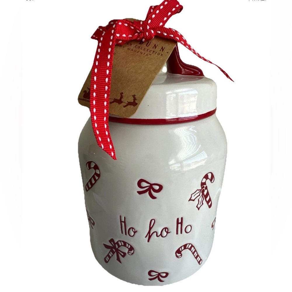 RAE DUNN Christmas Ho Ho Ho Canister With Candy Canes and Bows 2025 NWT RARE HTF